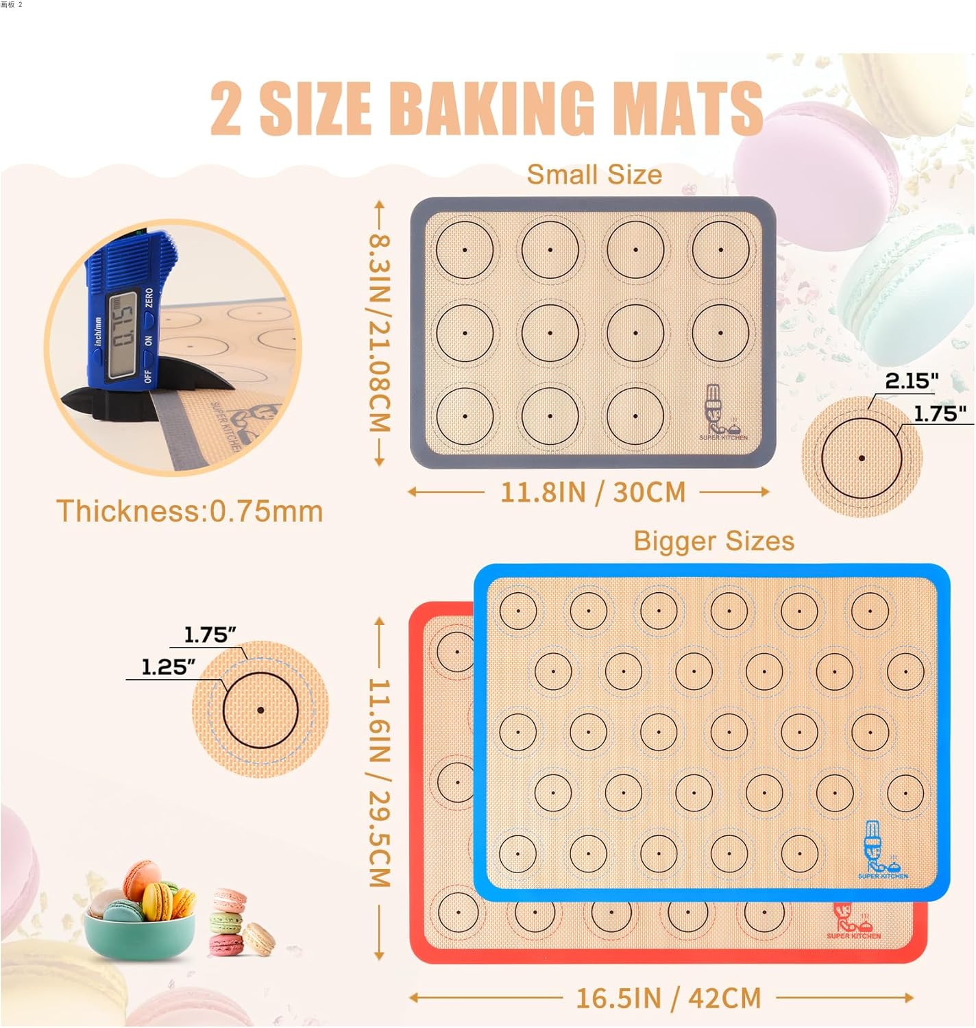 Skiennix Silicone Baking Mat Set - Non-Stick Macaron Liners for Cookies, Pans & More | 3 Colors: Red, Blue, Gray
