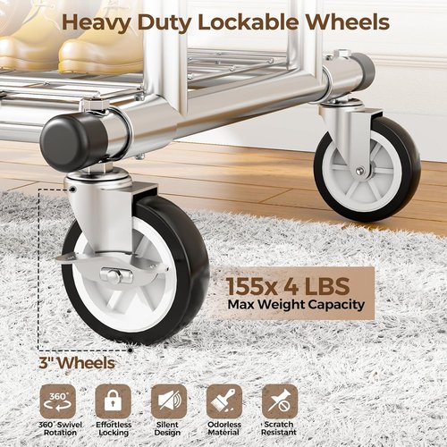 HYSEYY Heavy Duty Clothes Rack - Rolling Double Rod Garment Rack with Shelves | Adjustable & Portable, 620 LBS Capacity