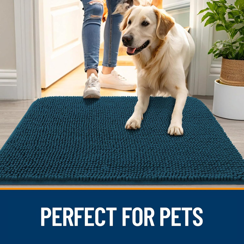 OLANLY Dog Door Mat - Absorbent Non-Slip Washable Chenille Mat for Muddy Paws | 48x30, Atlantic Blue