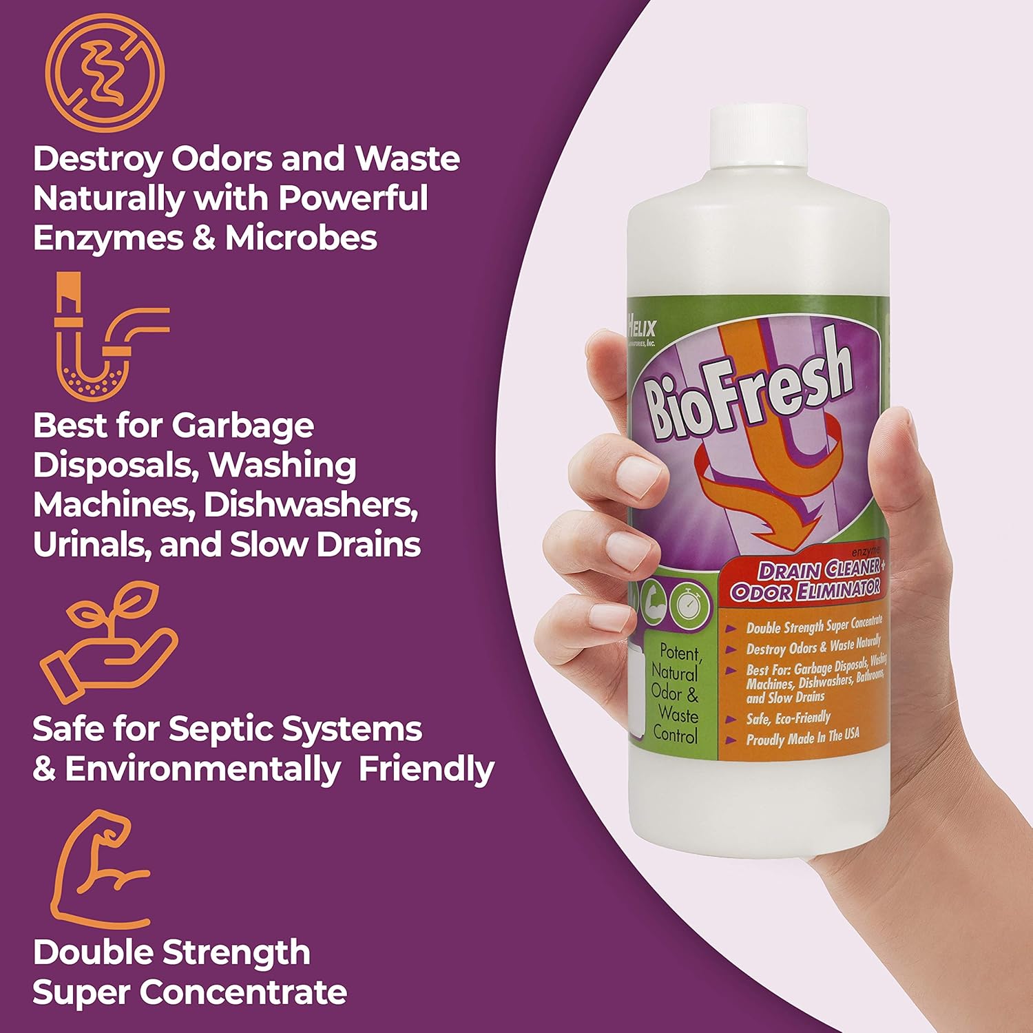 Skiennix Enzyme Drain Cleaner & Deodorizer - Effective Odor Remover for Sinks, Showers & Septic Systems | 32oz