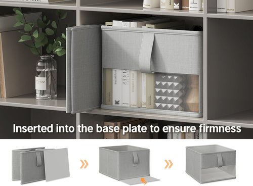 Foldable Storage Bins - Clear Window Fabric Organizers for Closet & Shelves | Odor-Free, Breathable Storage Boxes - 11.5x8.75x6.5in, Gray, 3-Pack