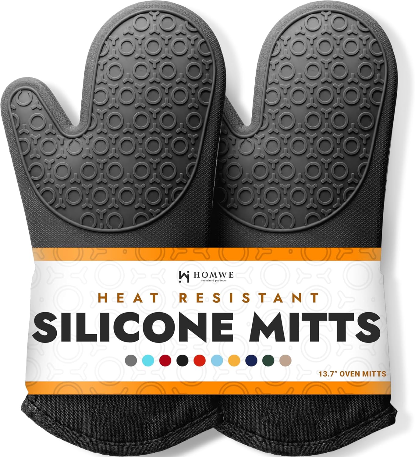 Skiennix BPA-Free Silicone Oven Mitts | Ultra Heat Resistant Up to 500°F - Black 13.7" with Cotton Liner