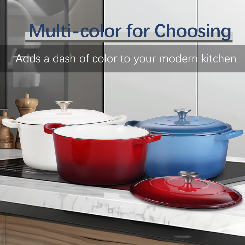 E-far 7QT Enameled Dutch Oven, Cast Iron Dutch Oven Pot with Lid for Cooking/Bread Baking/Braising/Roasting/Stewing, Heavy Duty Round Nonstick Cookware Safe for Induction & Oven - Blue