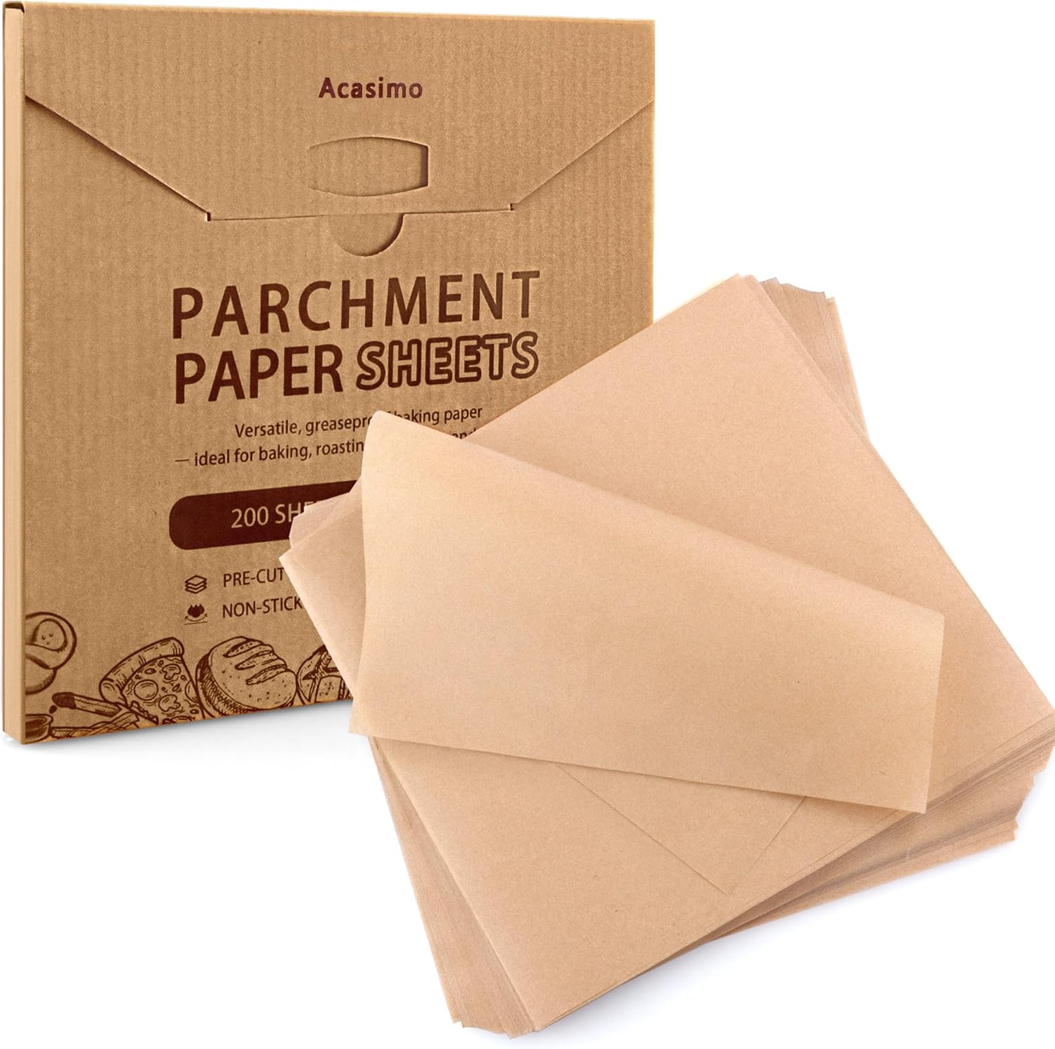 Parchment Paper Sheets by [Brand Name] - 200 Precut Non-Stick Squares for Baking & Air Frying | 10x10 in Brown