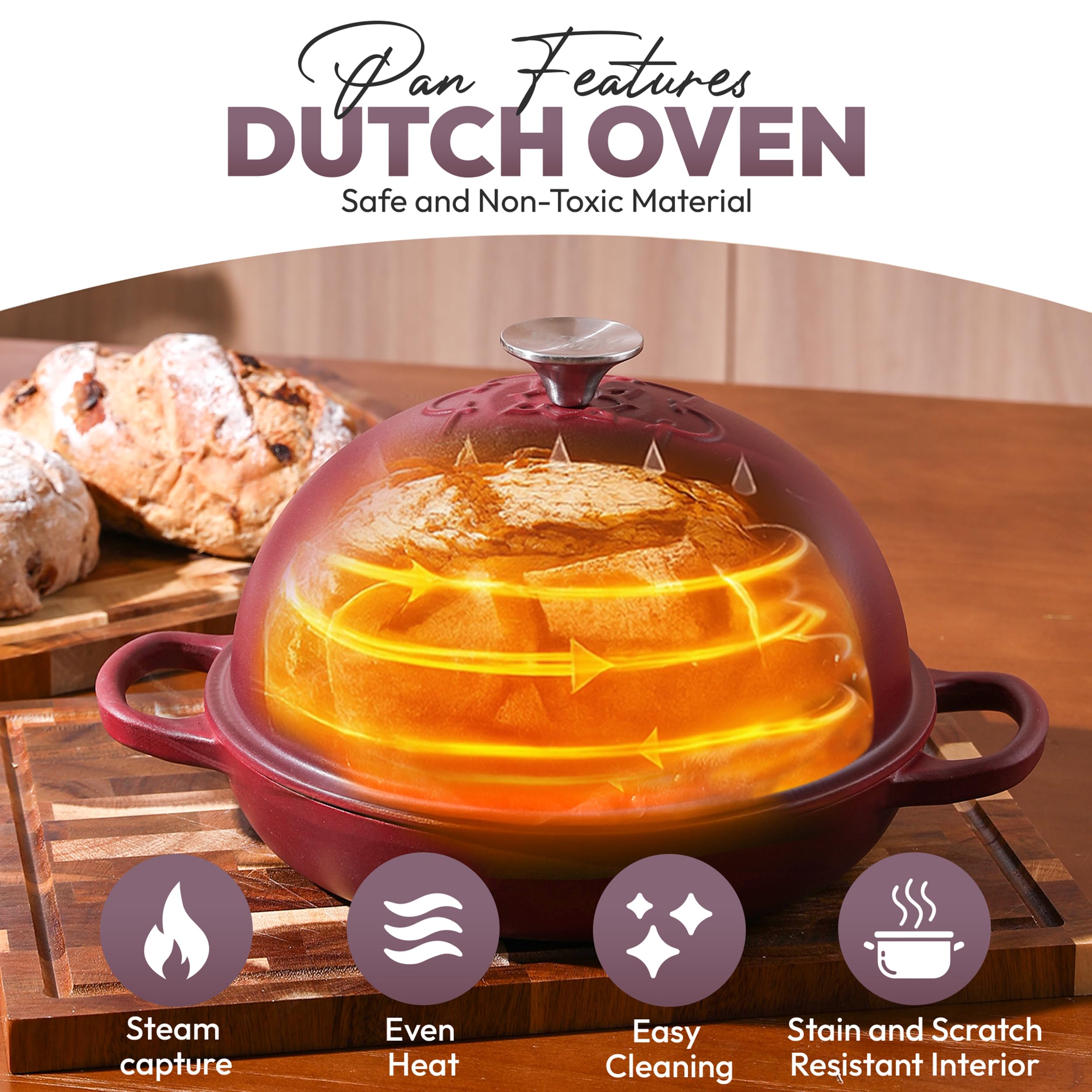 BIMM Cookware Cast Iron Dutch oven Pot with Lid for Sourdough Bread Baking – Versatile Bread Oven with Non-Stick Enamel Coating, Matte Finishing, Exquisite Embossed Pattern & Ergonomic Handles