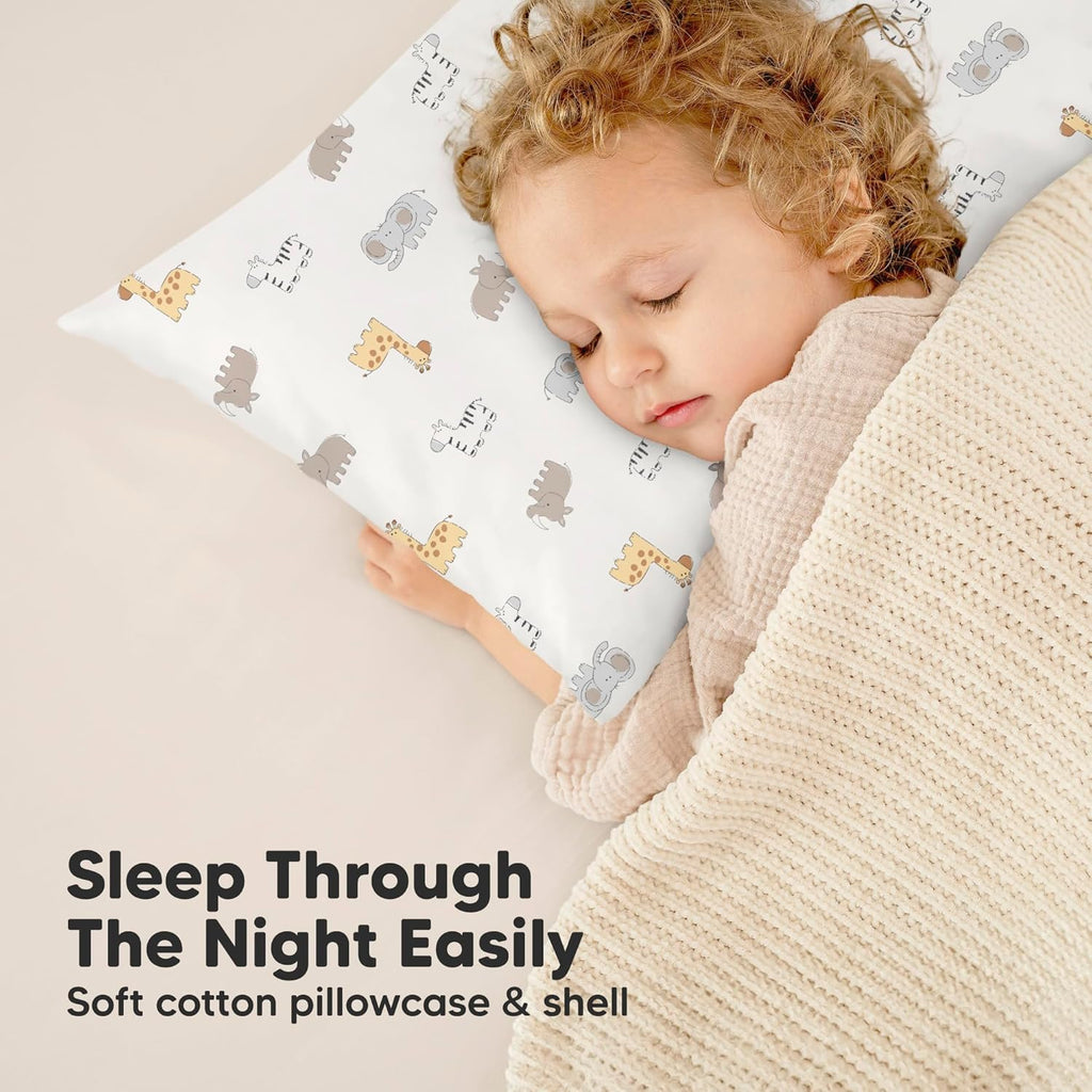 My Little Dreamy Toddler Pillow - Organic Cotton 13x18 Travel Bed Pillow | Soft, Breathable & Machine Washable for Ages 2-5 (Safari Echo)