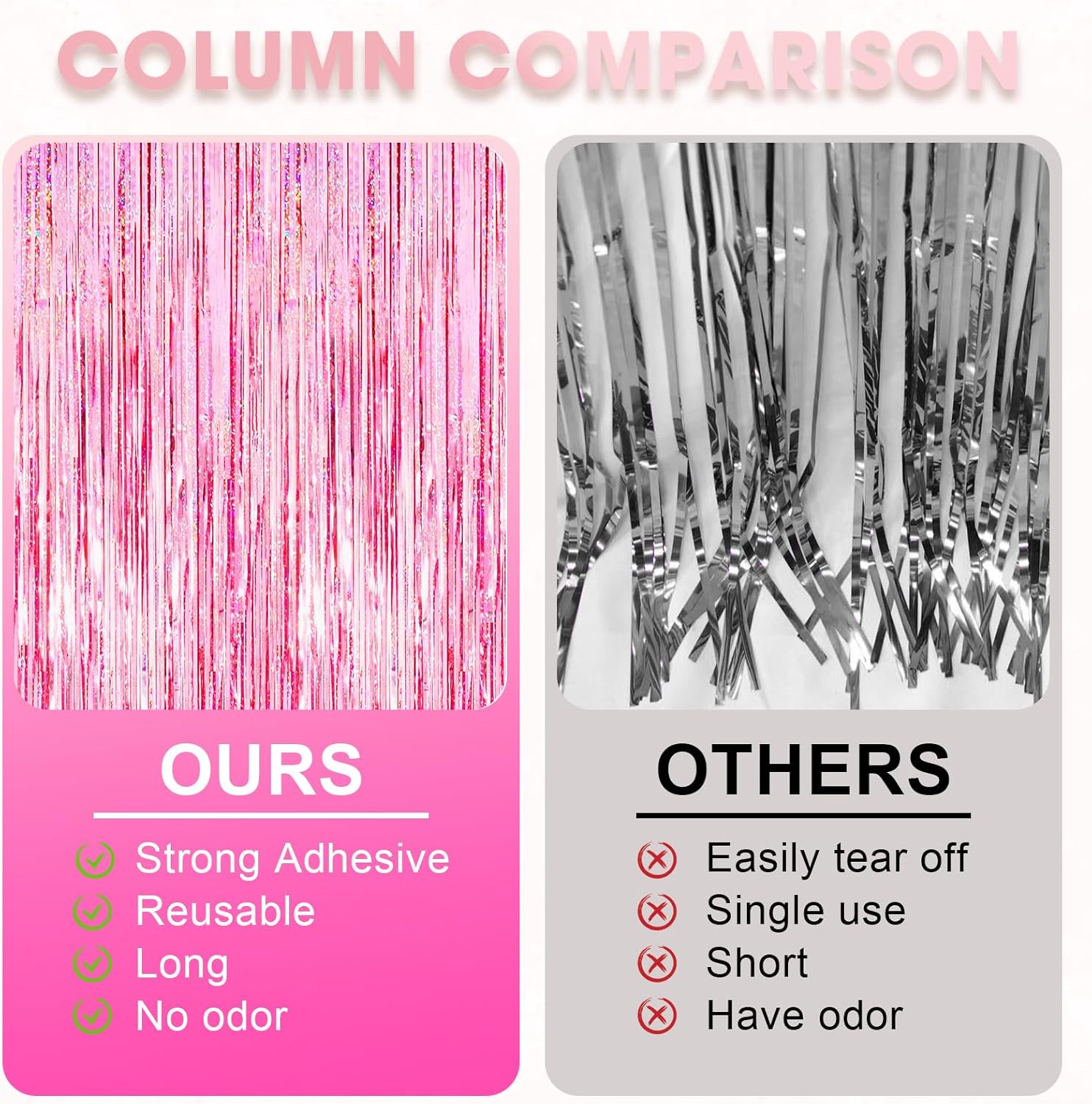 Voircoloria 3 Pack Laser Pink Foil Fringe Backdrop Curtains - Perfect for Birthday, Graduation & Baby Showers