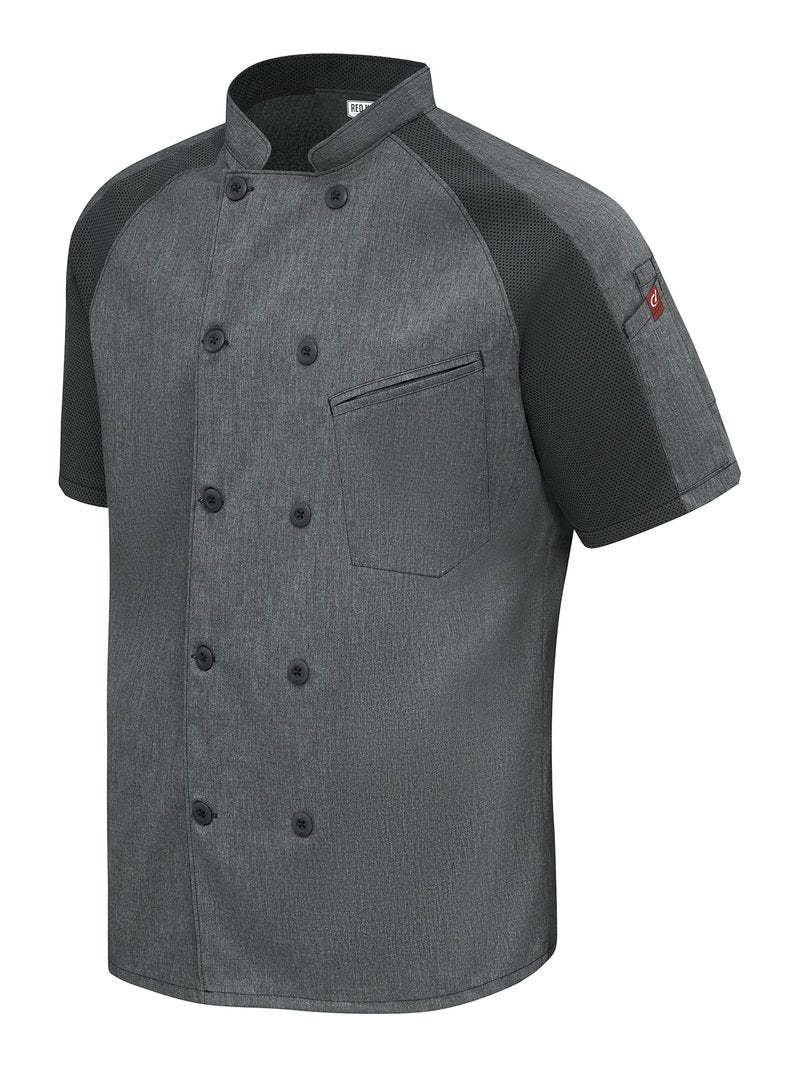Red Kap Men's Airflow Raglan Chef Coat with OilBlok, Charcoal Heather with Charcoal/Black Mesh, 2X-Large