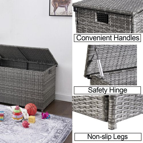 MOORLITER Wicker Storage Trunk, 30 x 17 x 18 inches, 160L, Handwoven Wicker Chest with Stay-Open Lid, Supports 200 lbs, Grey