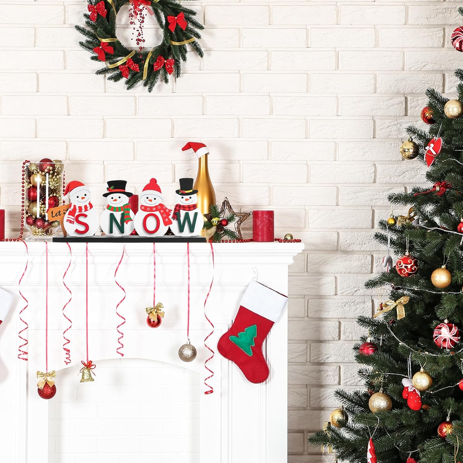 Wooden Snowman Table Centerpieces - Festive Christmas Decor for Holiday Office Desk & Tiered Trays