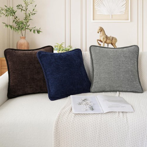 CaliTime Decorative Couch Throw Pillow Covers 18 X 18 Inches Pack of 2 Cozy Chenille Piping Edge Cushion Cases for Sofa Bed Living Room Home Coffee