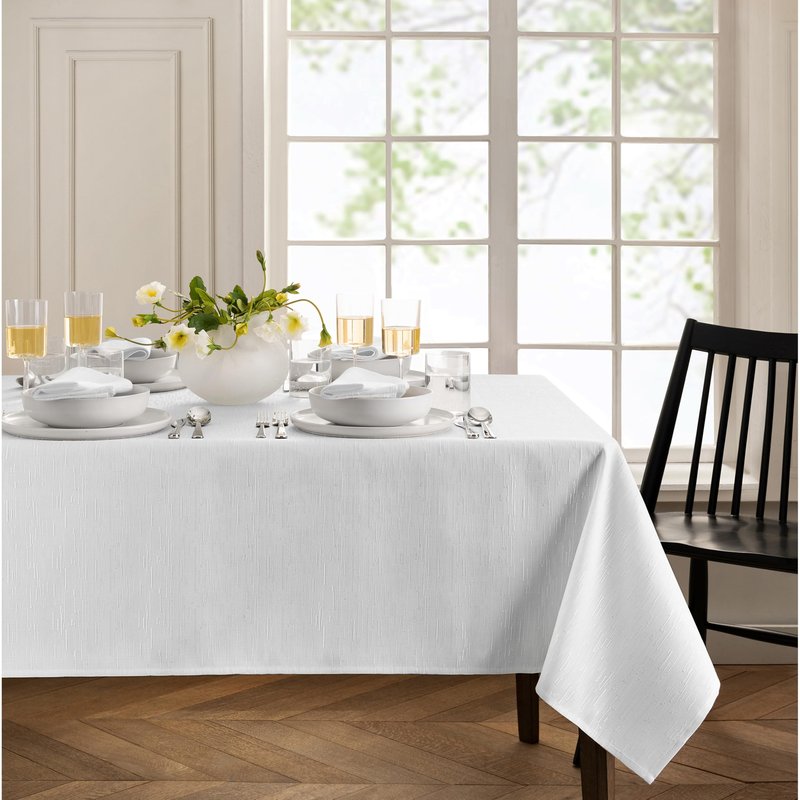 Elrene Home Fashions Continental Solid Texture Water, Stain & Wrinkle Resistant Tablecloth, 60"X144" Rectangle, White