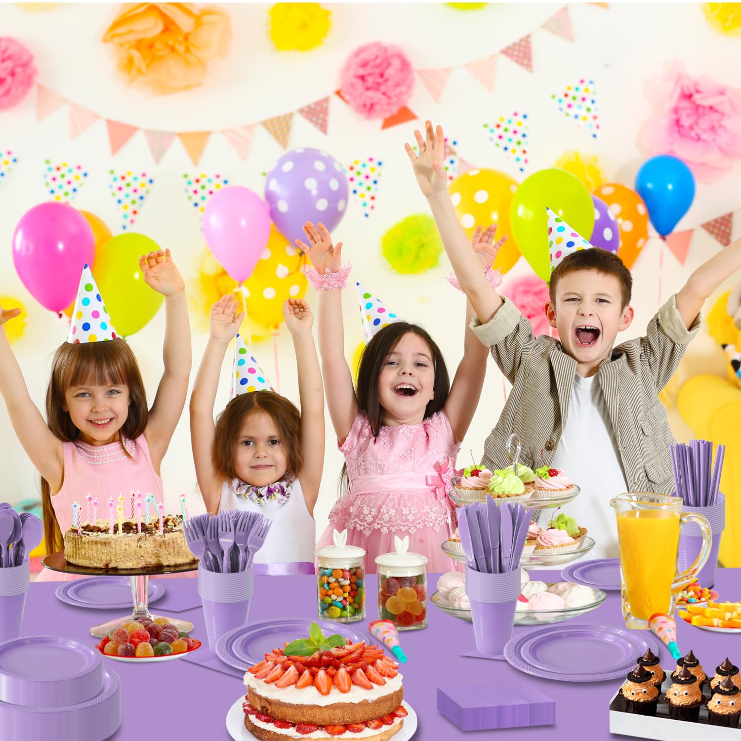 Disposable Plastic Dinnerware Set-968PCS Plastic Plates Set Includes 120 Of Each Dinner ＆ Dessert Plates, Cups, traws, Spoons, Forks & Knives for Party (Lavender, 968PCS（120 Guests）)