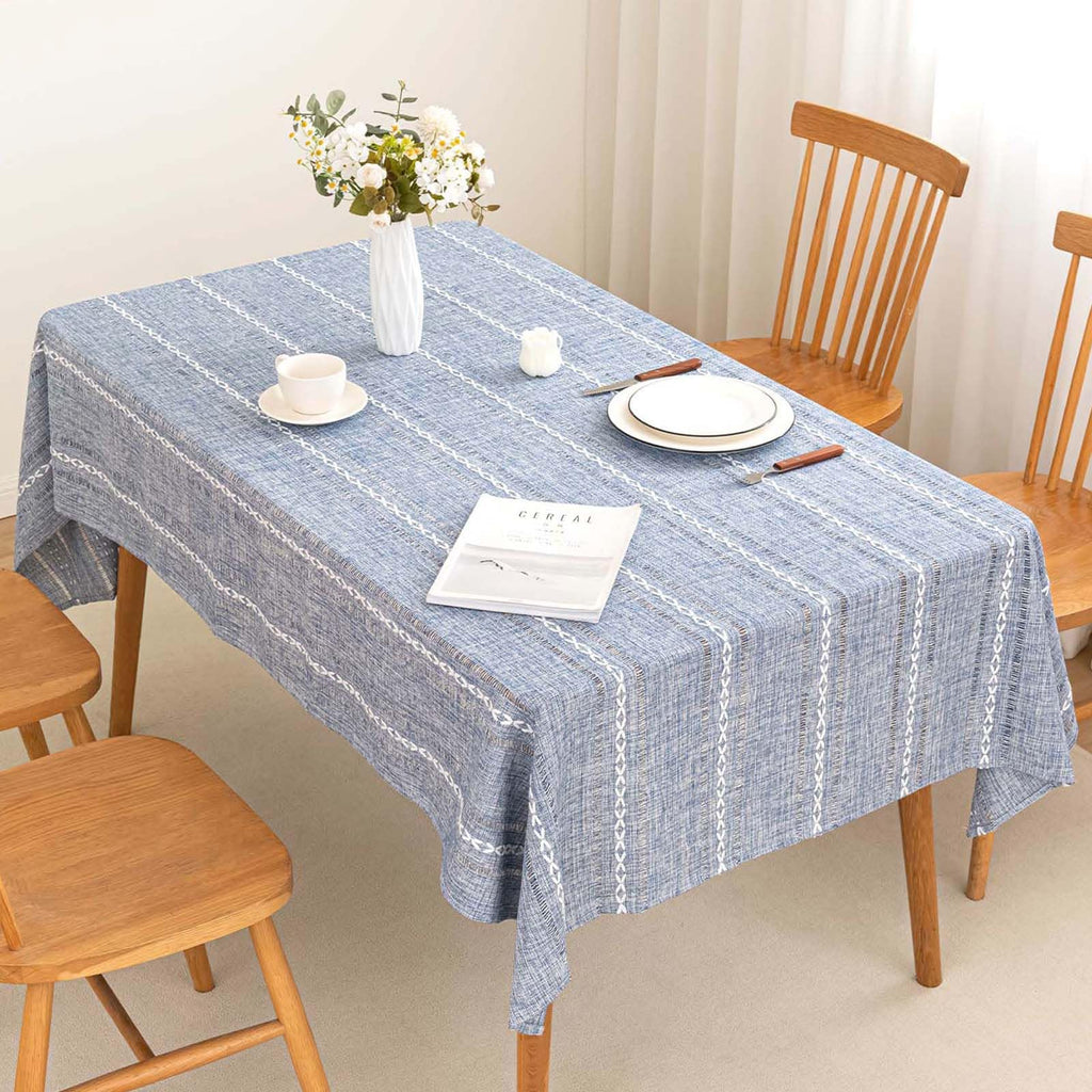 SIELUNO Rectangle Table Cloth Rustic Farmhouse Tablecloth Heavy Duty Cotton Linen Waterproof Wrinkle Free Table Cloths for Kitchen and Dining Room-Hollow Blue-Rectangle, 54"x86", 6-8 Seats