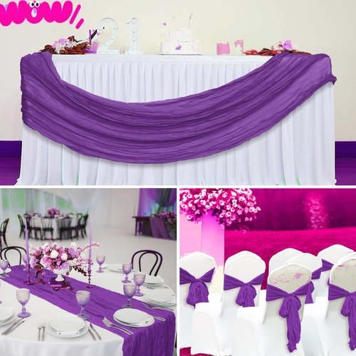 20 Pcs Purple Cheesecloth Table Runner 10FT Boho Gauze Table Runner Romantic Cheese Cloth Table Runners Rustic Sheer Runner for Wedding Engagement Bridal Baby Shower Birthday Party Cake Table Décor
