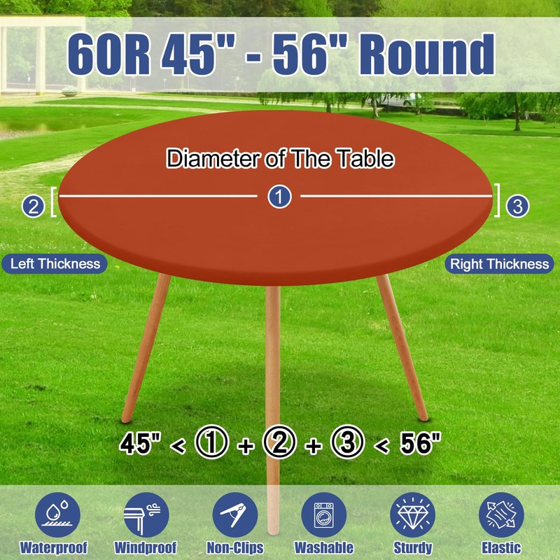 Moosfor Round Spandex Tablecloth, Elastic Fitted Waterproof Tablecloths for 45"-56" Tables, Stretch Washable Picnic Table Cover for Camping, Dining, Indoor and Outdoor, Rust