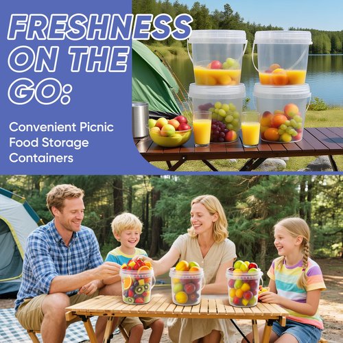 UMETASS 4Pack 34oz Clear Bucket with Lids - Plastic Food Storage Containers, Airtight Screw-On Lids - Freezer Safe Ice Cream Bucekts, Food Grade Reusable Containers for Kitchen