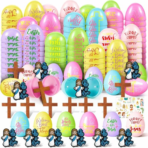Mini Jesus Figurines Easter Eggs - Religious Basket Fillers for Kids | 50 Pack Plastic Eggs
