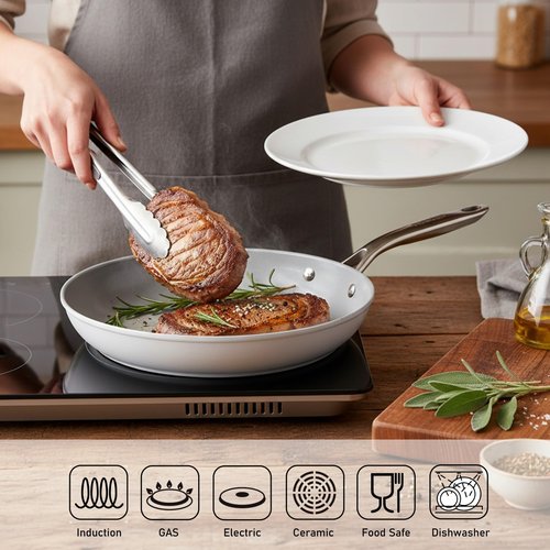 TECHEF - CeraTerra 8" & 12" Ceramic Nonstick Frying Pan Skillet, (PTFE, PFAS, and PFOA Free), Dishwasher Oven Safe, Stainless Steel Handle, Induction-Ready, Made in Korea (2-Piece Set)