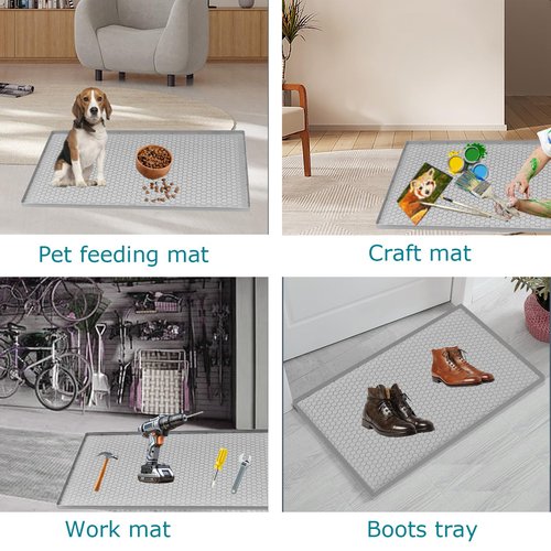 Jacooxi Under Sink Mat 22 x 19, Silicone Under Sink Protector Mat for Kitchen Waterproof, Easy to Clean Bathroom Cabinet Mat Organizers and Storage, Light Grey