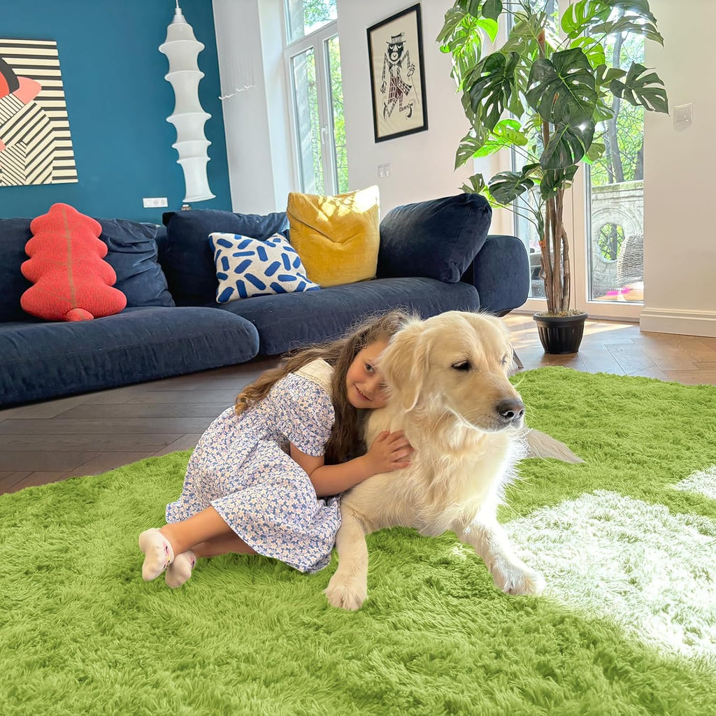 OLANLY Runner Rugs - Soft, Fluffy, Machine Washable | 2x8 Grass Green for Hallway & Bedroom Decor