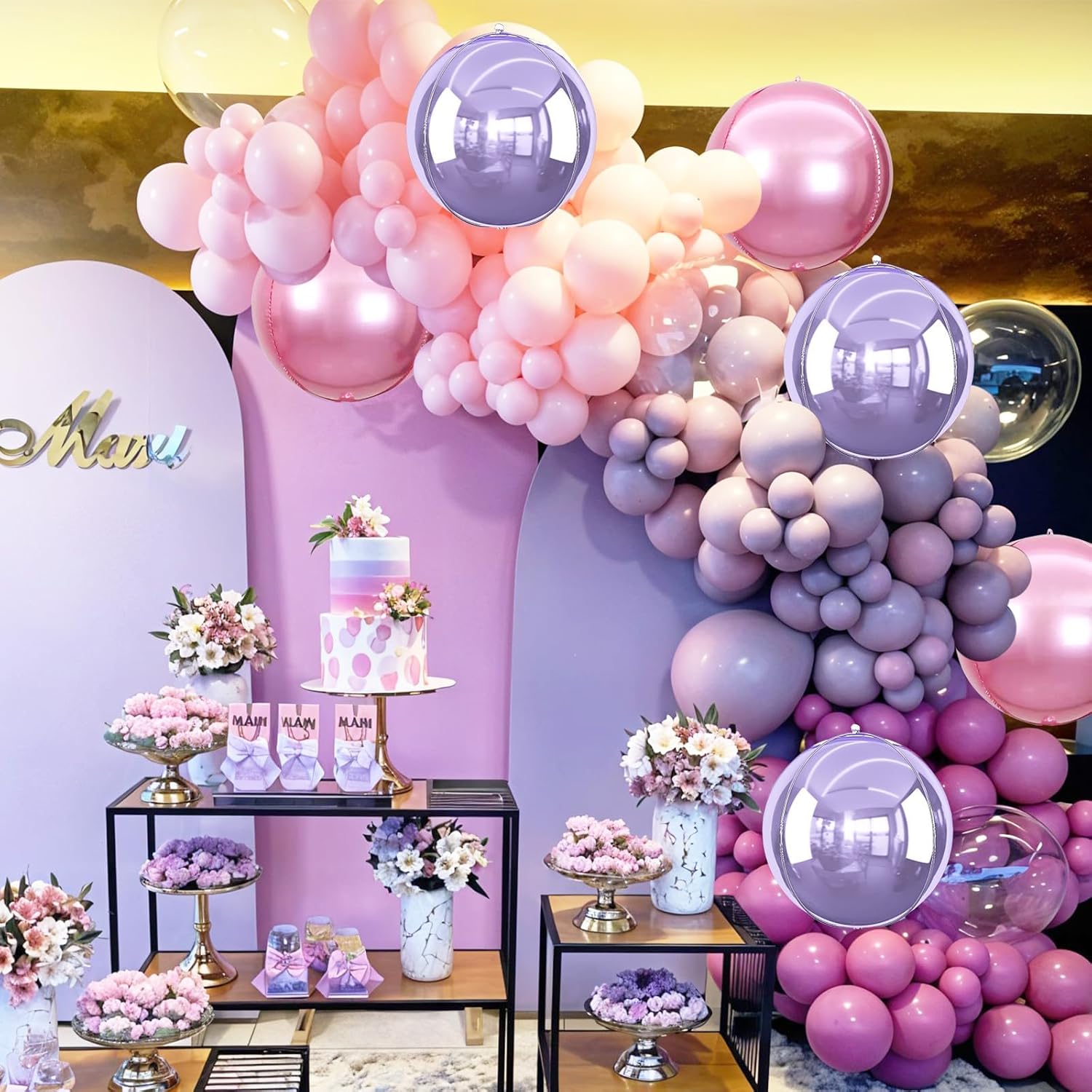 Skiennix 22-Inch Metallic Pink & Purple Round Foil Balloons - 6Pcs for Birthday & Wedding Decor