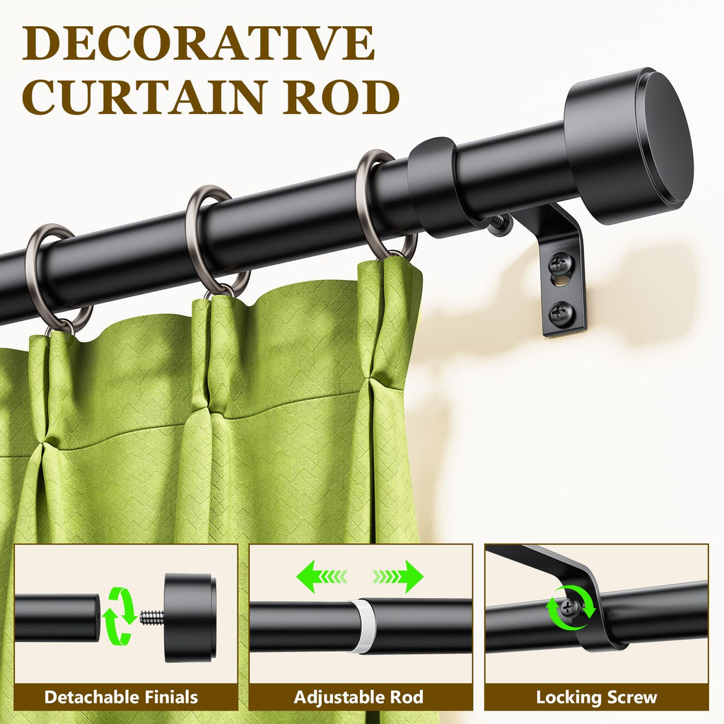 2 Pack Curtain Rods for Windows 32-120 Inch, 1 Inch Adjustable Black Curtain Rod Set with Brackets, Easy Install