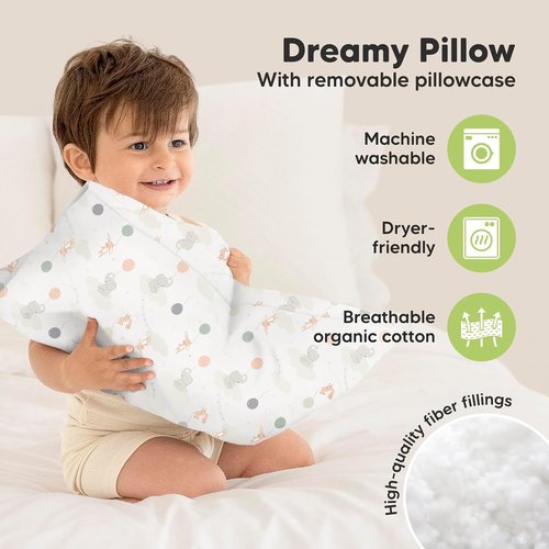 Escapade Toddler Pillow - Soft Organic Cotton Travel Pillow with Case | 13x18, Breathable & Machine Washable for Ages 2-5