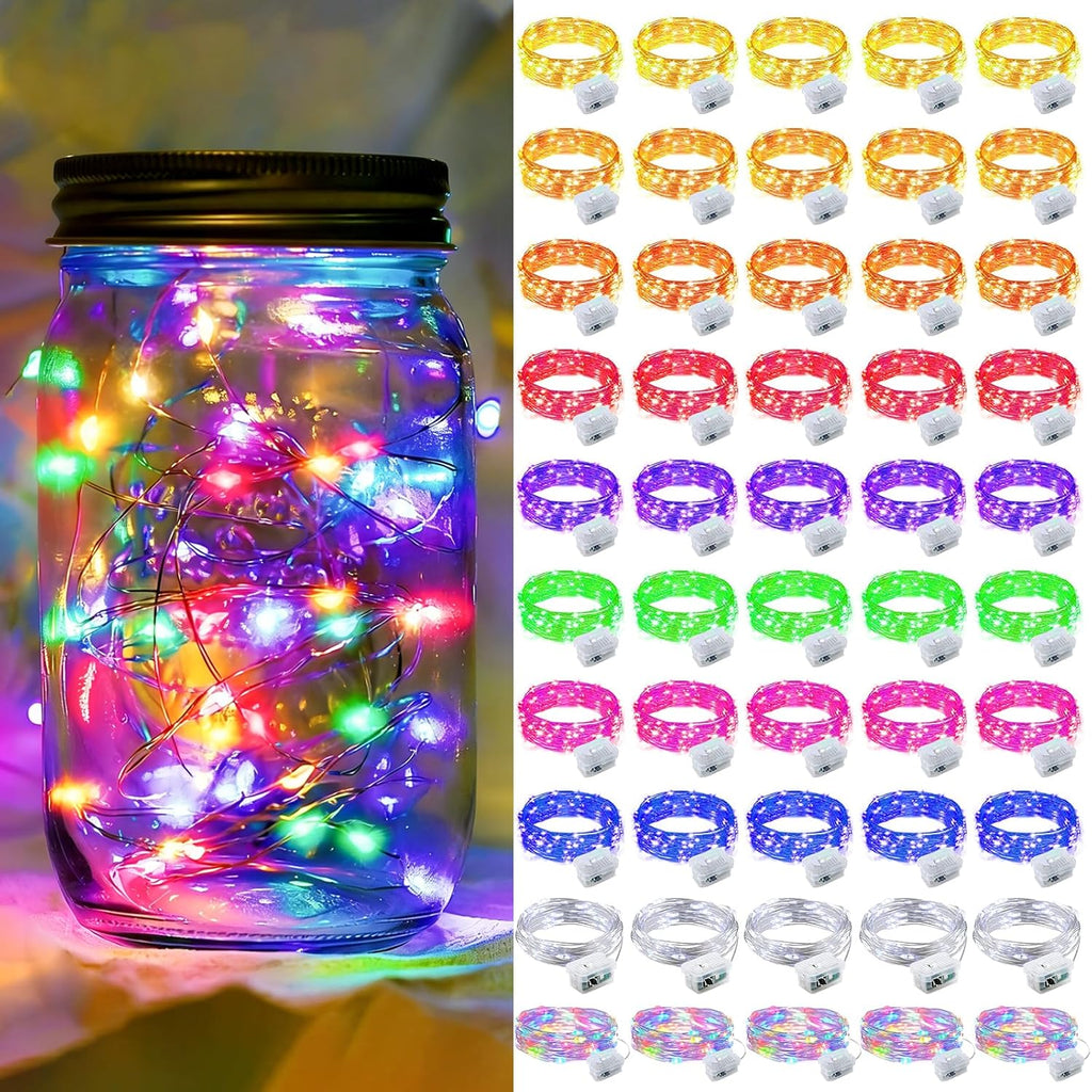 Skiennix 50-Pack Fairy Lights - 7Ft 20 LED Twinkle String Lights | Battery Operated & Waterproof for Parties, Weddings, Christmas & Valentine's Day - 10 Colors Available