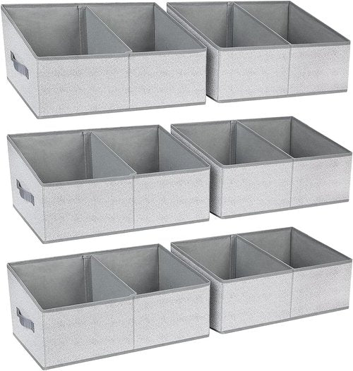 DIMJ Large Closet Shelf Organizer Bins - 6 Pack Fabric Trapezoid Storage Baskets with Handles | Grey Foldable Containers for Clothes, Towels, Toys, and More