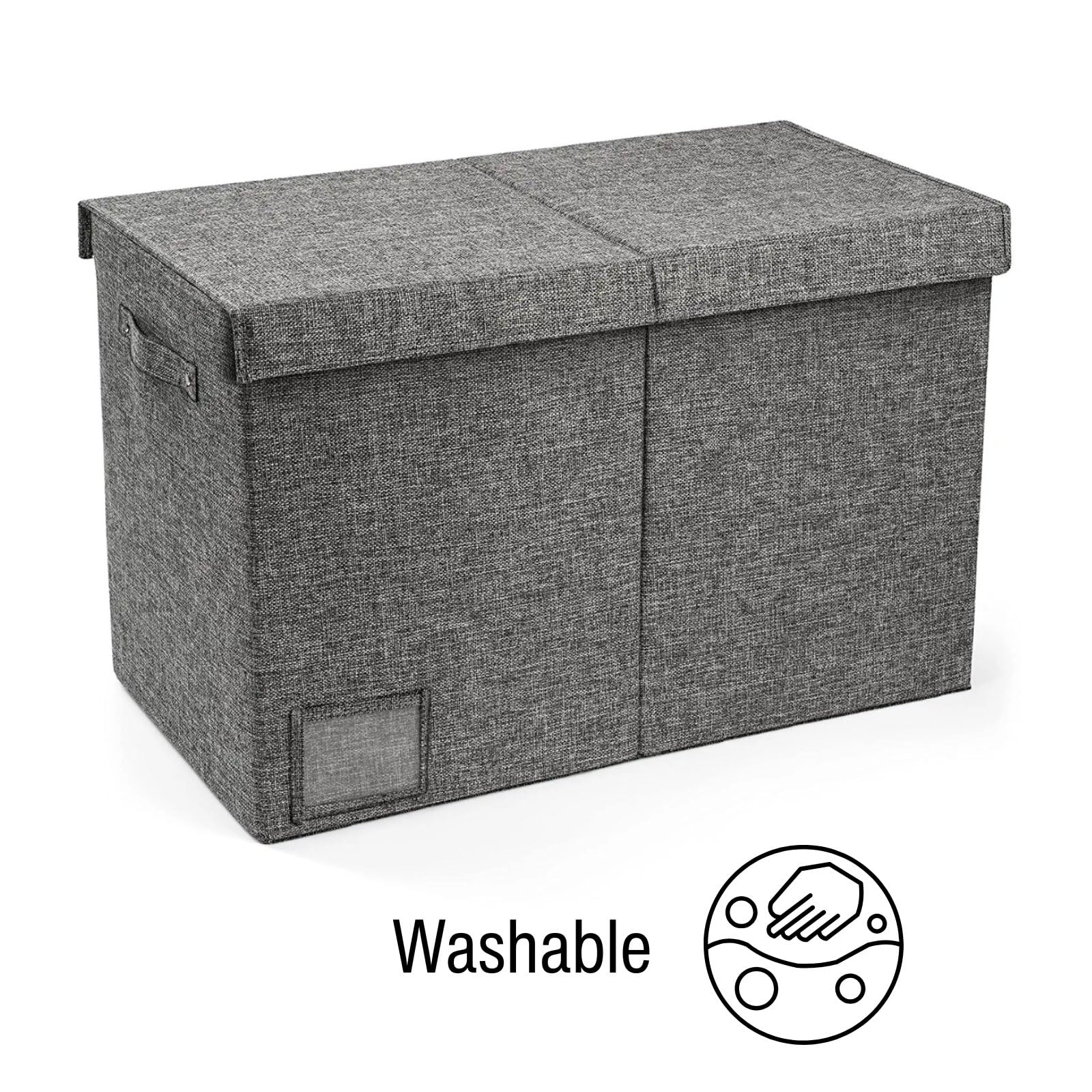 PandaEar Large Toy Storage Box with Lid, Collapsible Organizer Chest Bin Basket for Kids, Boys, Girls, Playroom, Nursery, Bedroom, Closet, 25"x13"x16" (Gray)