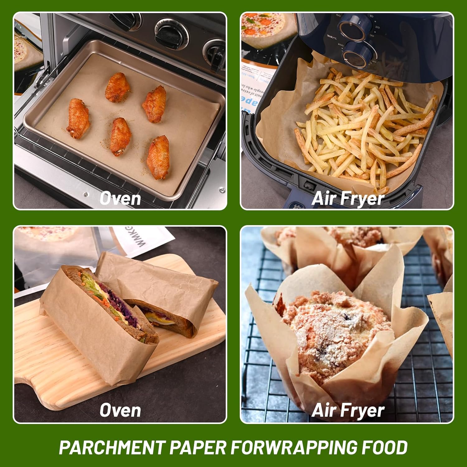 WMKGG Parchment Paper Sheets - 190 PCS Non-Stick Precut Baking Sheets | 8x12 Inches for Grilling, Air Frying & More