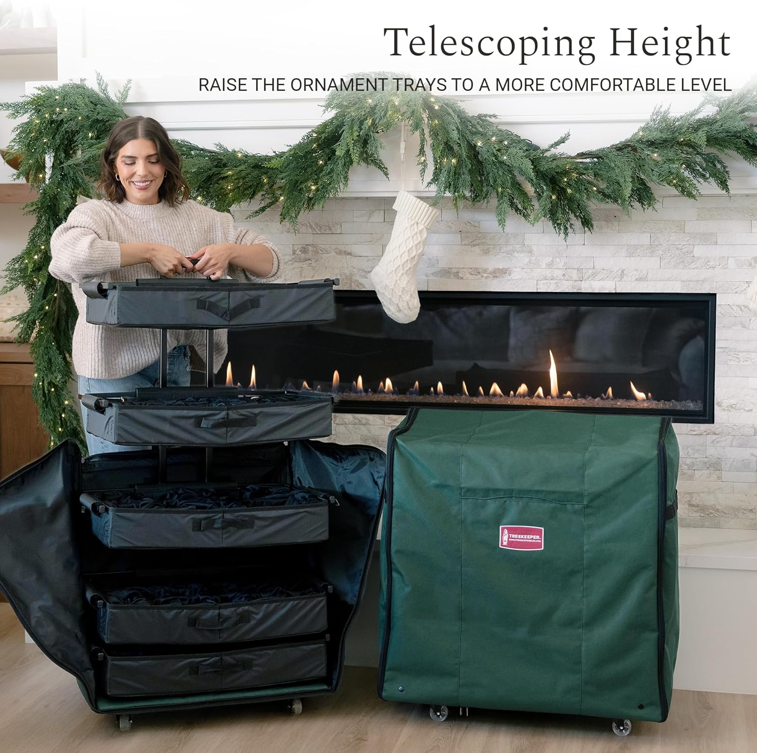 TreeKeeper Telescoping Ornament Storage Box - Adjustable Organizer for 120 Ornaments Up to 4 Inches | 5 Removable Trays