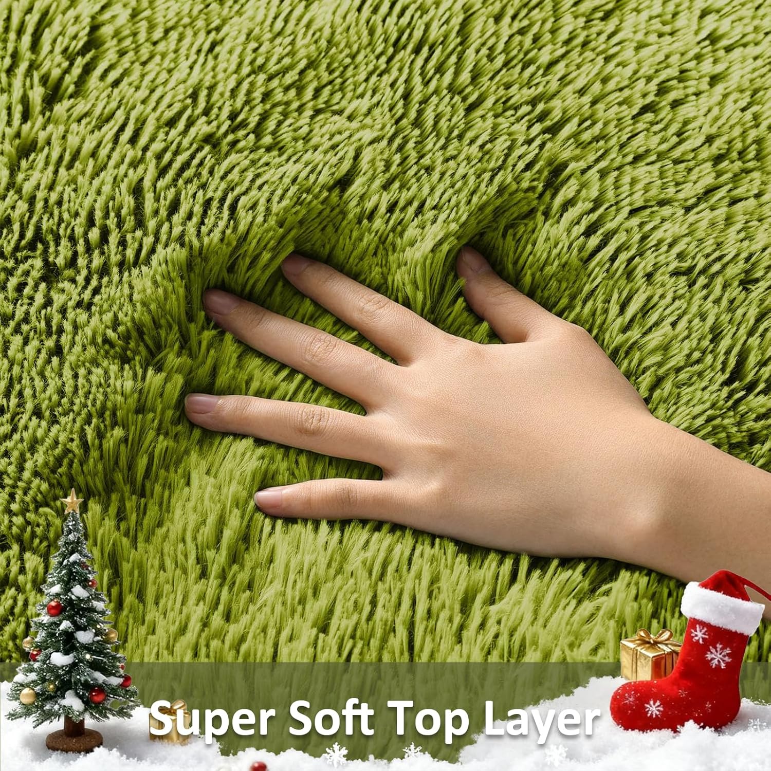 Ophanie Green Area Rug - Soft Fluffy Shag Carpet for Bedroom | 4x6 Cute Indoor Floor Decor