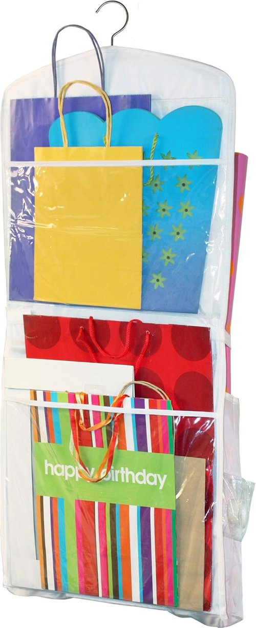 Jokari Gift Bag Organizer - Hanging Storage for Bags, Bows & Ribbons - Clear Pockets for Closet Organization