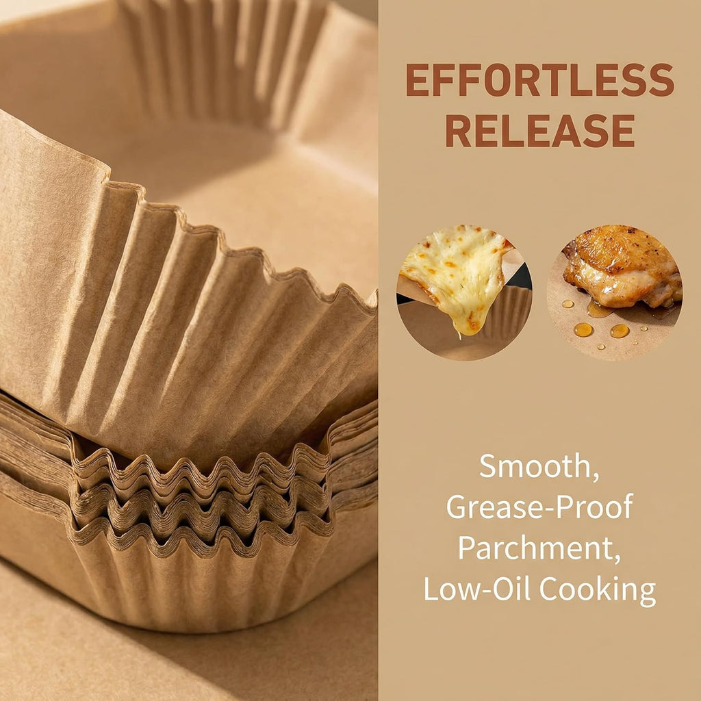 Skiennix Air Fryer Paper Liners - 100PCS Food-Grade Parchment, Oil-Proof & Waterproof | 6.3 Inch Square