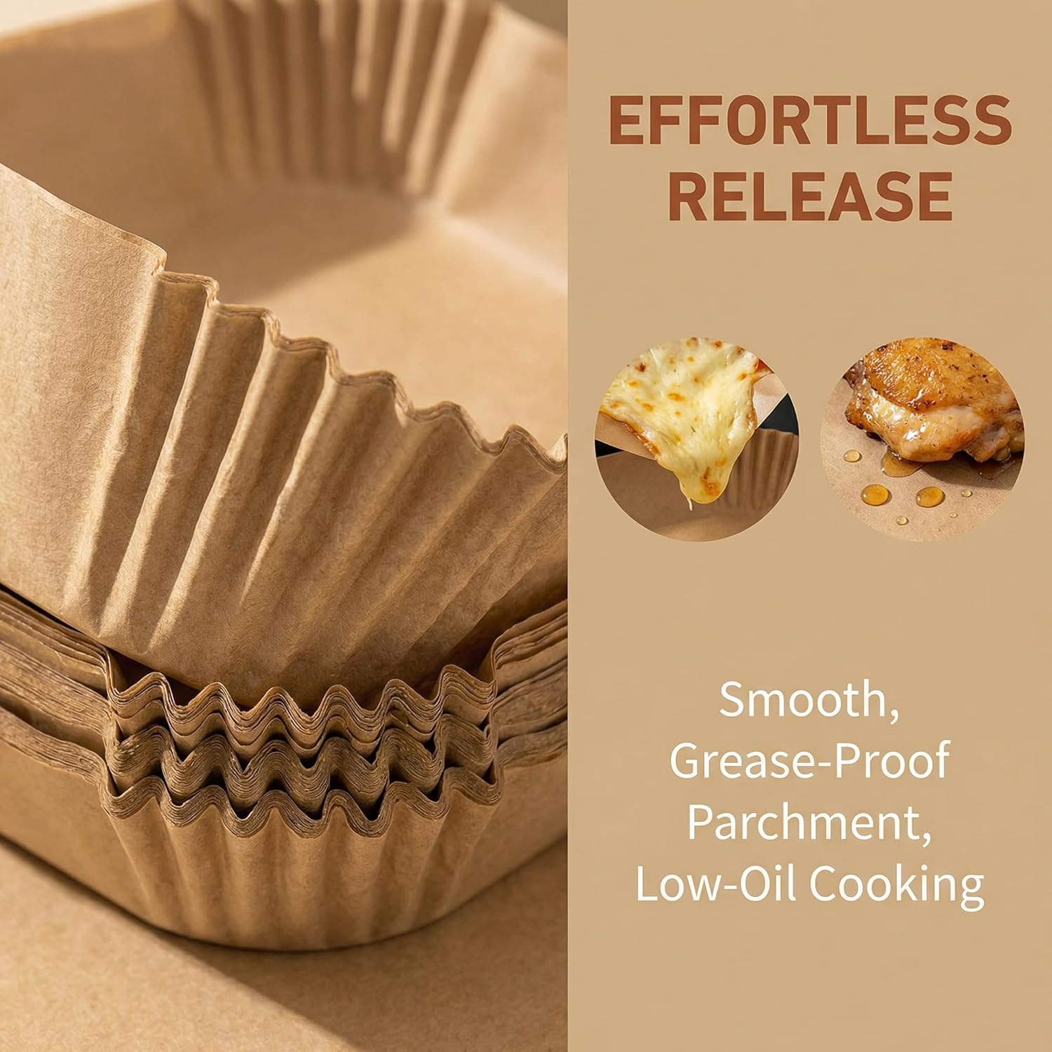 Skiennix Air Fryer Paper Liners - 100PCS Food-Grade Parchment, Oil-Proof & Waterproof | 6.3 Inch Square