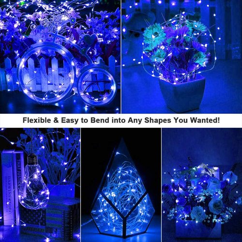 Ariceleo LED Fairy Lights - Battery Operated Mini Copper Wire String Lights | 5m/16ft Blue for Bedroom & Parties
