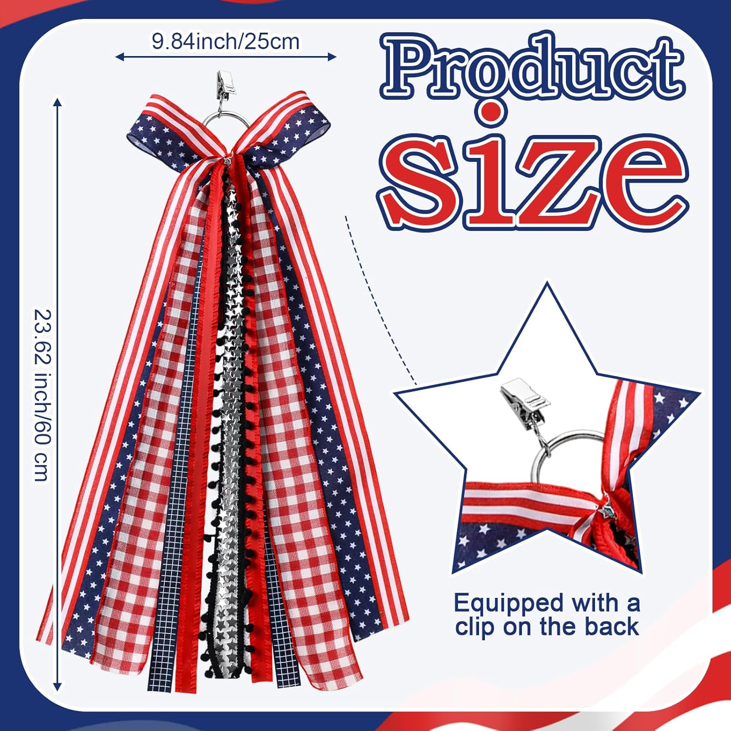 Riceshoot Patriotic 4th of July Wreath - Large Red, White & Blue Ribbon Bow for Indoor/Outdoor Decor