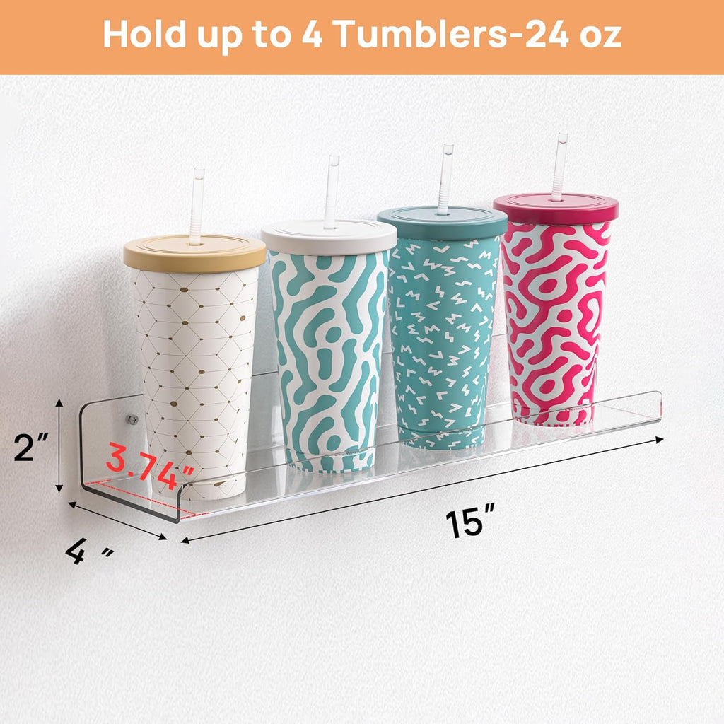 Upsimples Acrylic Floating Shelves - Versatile Wall Organizer for Bathroom, Bedroom & Living Room | Clear, 15" - 4 Pack