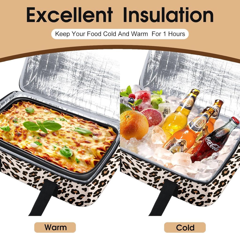 Skiennix Insulated Casserole Carrier - Portable Hot & Cold Food Tote Bag | Fits 9" x 13" Dish - Leopard Print