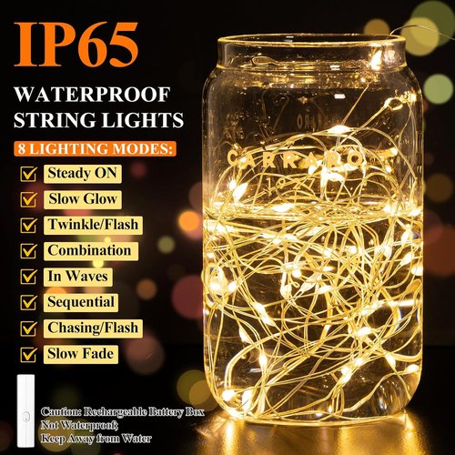 Lakumu LED Fairy Lights - Rechargeable Twinkle String Lights with Timer | 5M/16FT Warm White for Bedroom & Decor