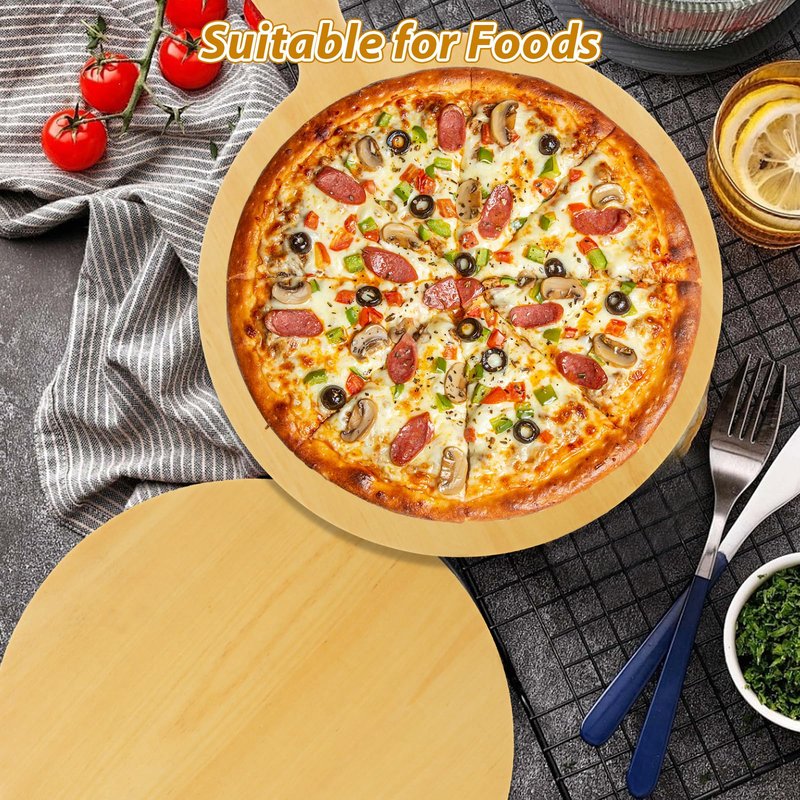 ACXFOND 4 Pack Wooden Pizza Peel, 12 Inch Pizza Spatula with Wood Handle Suitable for 12"x12" Pizzas, Round Wooden Cutting Boards for Baking Homemade Pizza, Bread, Cheese, Fruit