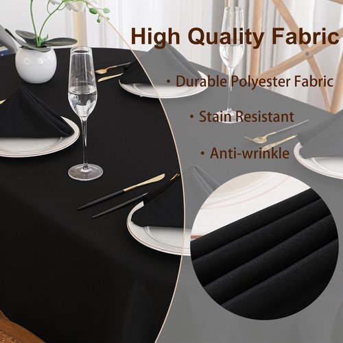 Viiamacki Black Oval Tablecloth, 60 x 84 Inch, Stain and Wrinkle Resistant Machine Washable Polyester Table Cloth, Fabric Table Cover for Dining Buffet Party and Outdoor Table
