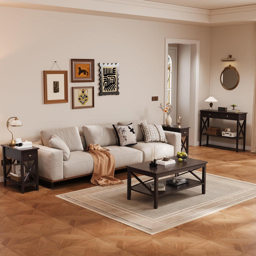 ChooChoo End Table, Flip Top Narrow End Table with Drawer, Accent Small Side Table Nightstand for Living Room, Bedroom, and Small Spaces, Espresso