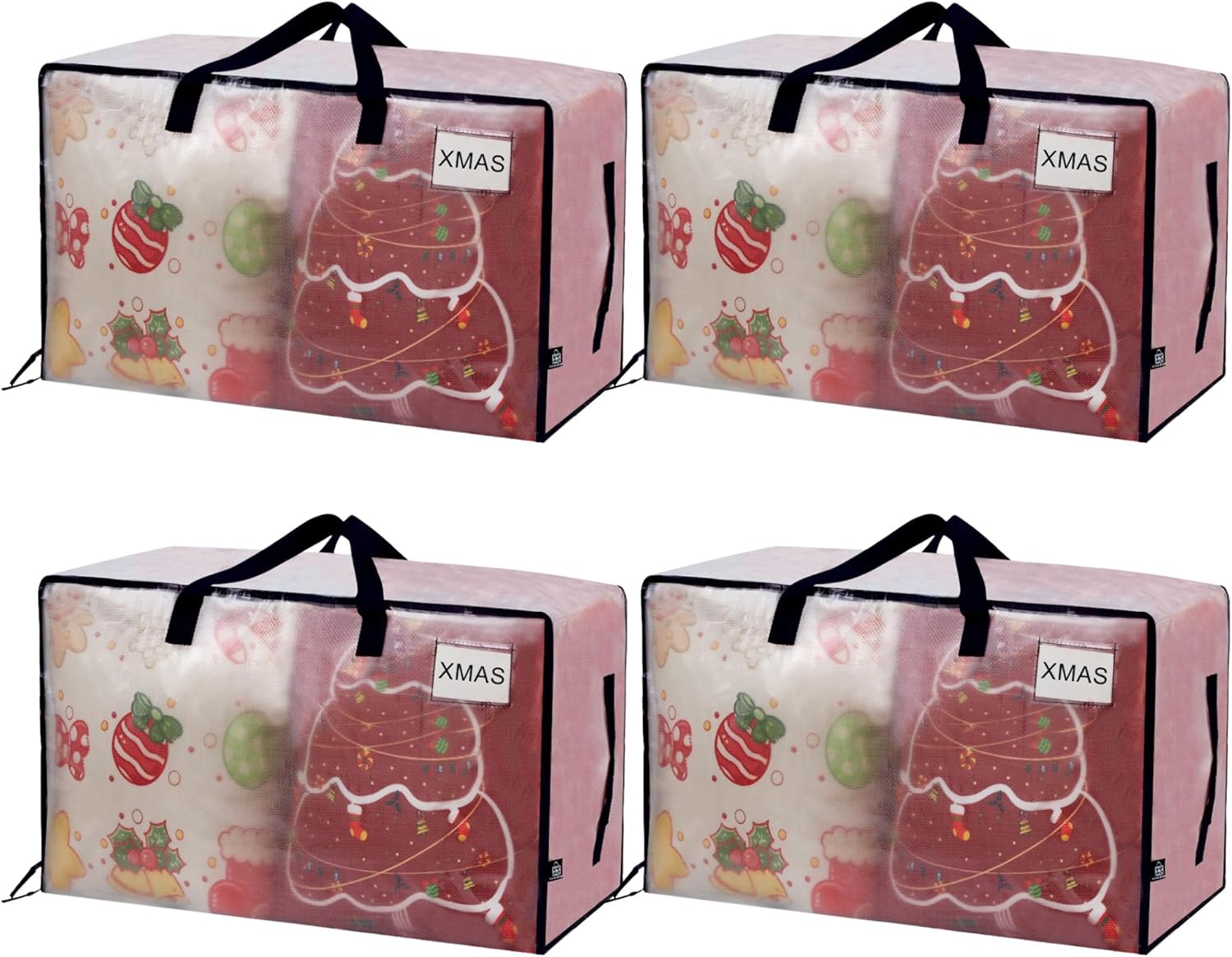 VENO Extra Large Clear Moving Bags - Heavy Duty Storage Totes with Reinforced Handles & Strong Zippers | 4 Pack