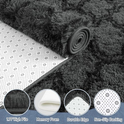 LOCHAS Luxury Shag Area Rug 8 x10 Feet Geometric Plush Fluffy Rugs, Extra Soft Carpet Runner Rugs for Bedroom Living Room Dorm Kids, High Pile Shaggy Floor Rug Decor, Dark Grey/Black