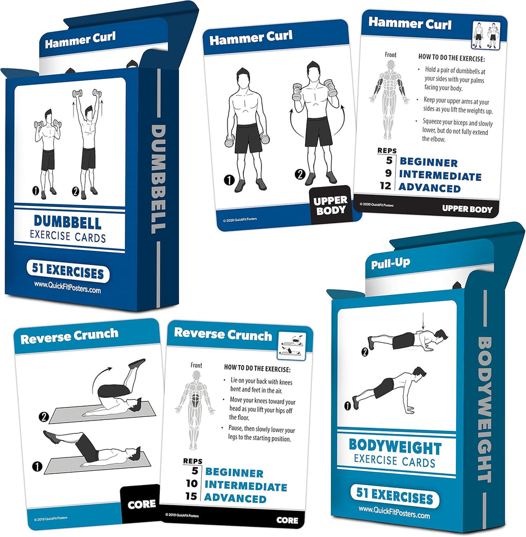 Skiennix Fitness Workout Cards - 2 Pack of Bodyweight & Dumbbell Exercises - 100+ Workouts