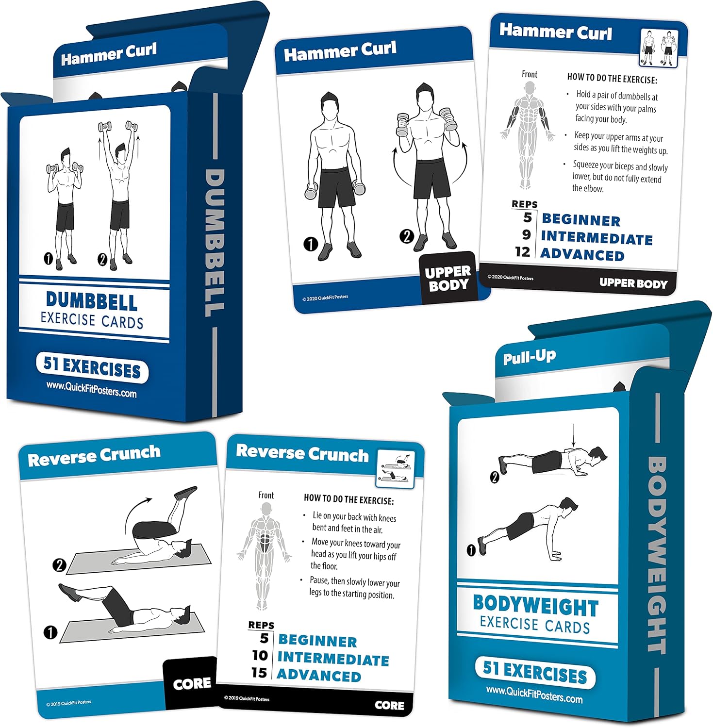Skiennix Fitness Workout Cards - 2 Pack of Bodyweight & Dumbbell Exercises - 100+ Workouts