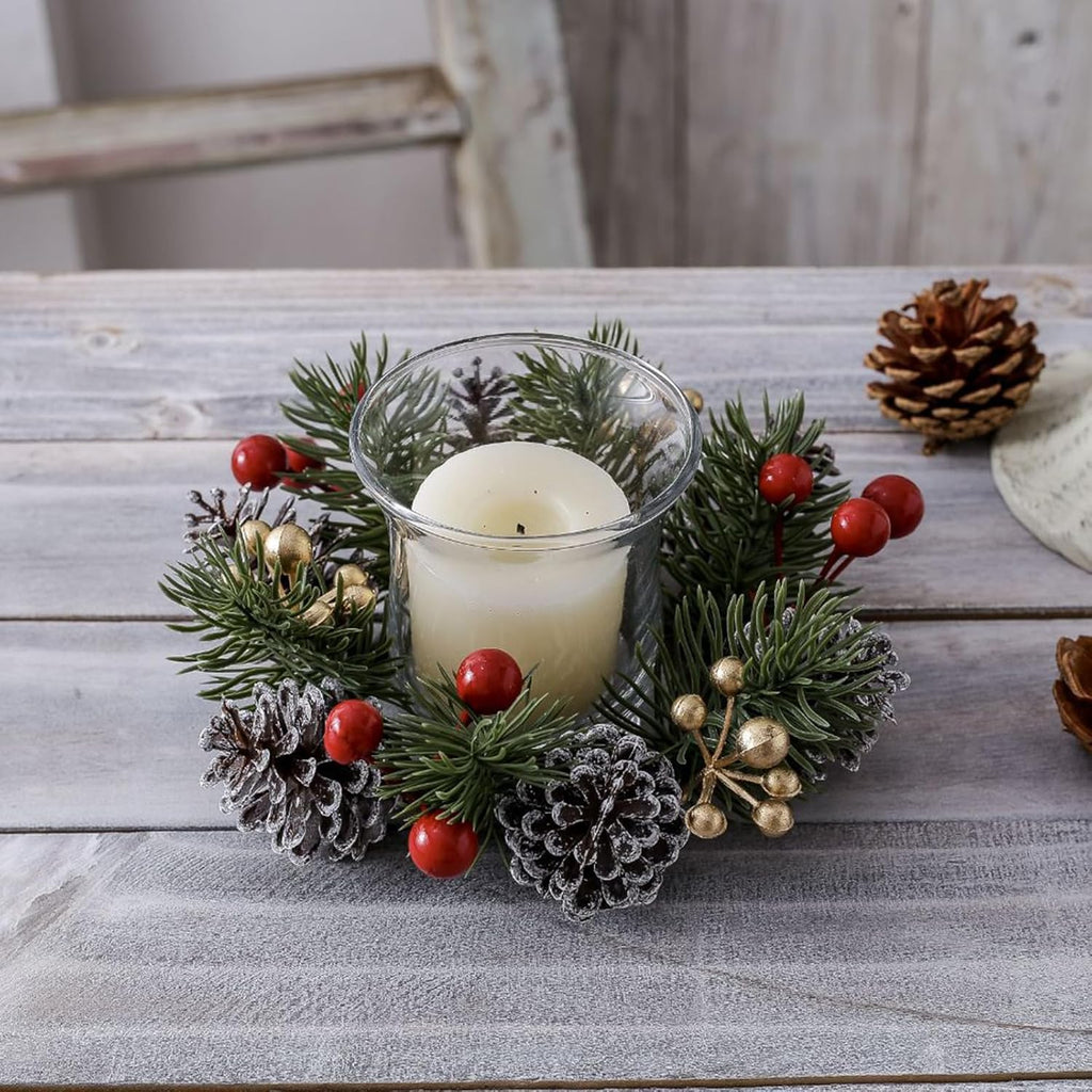 Regine Switzerland Christmas Candle Rings - Elegant Gold & Red Floral Design | Set of 2 for Holiday Decor